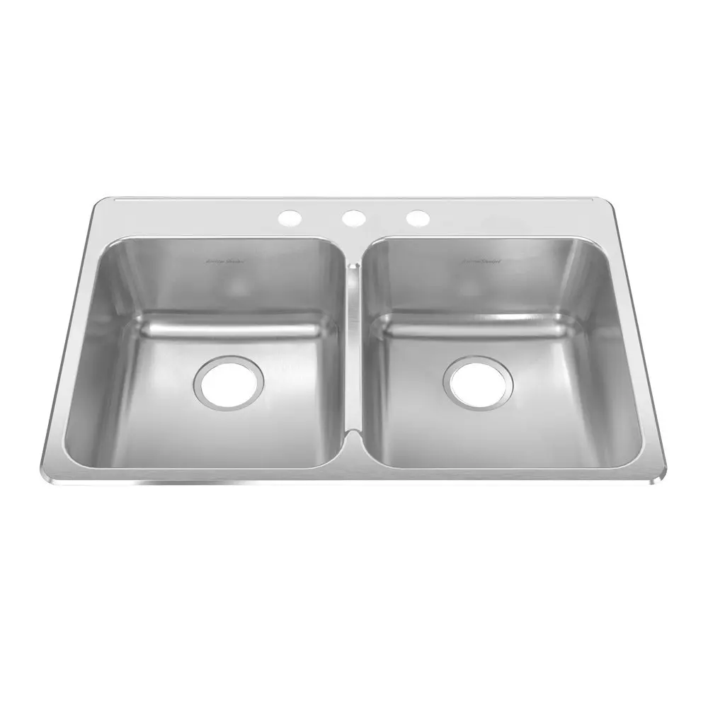 American Standard 15DB.332283.073 Prevoir 33.38-Inch Stainless Steel 3-Hole Topmount Double Bowl Kitchen Sink, Radiant Silk