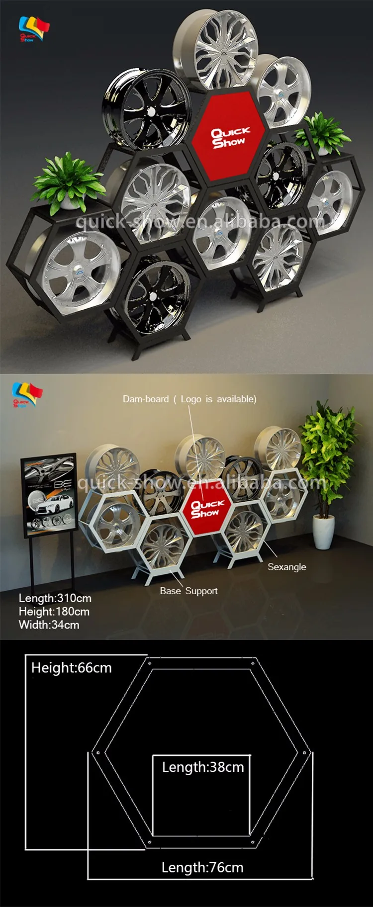 Hexagon Wheel Display Storage Rack With Wheels - Buy Stand Display Rim