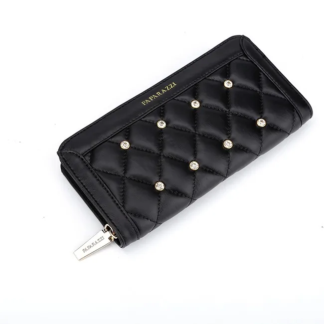 5855-Ladies fashion hot sale color black quilted wallets with rhinestone guangzhou factory