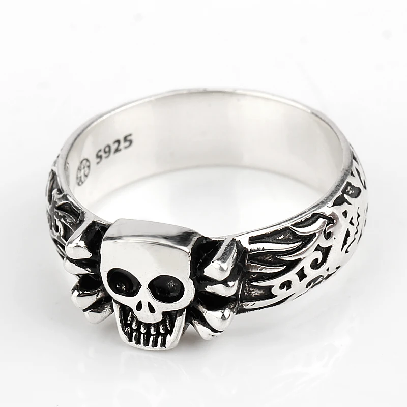 Details about   Men's Rings Solid 925 Sterling Silver Large Skull Yellow Gold Color Gothic Punk