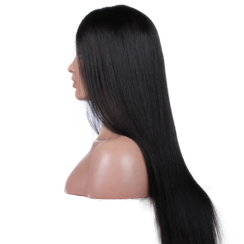 Premier Middle Part Indian Remy Long Black Straight Human Hair Wig For Black Men