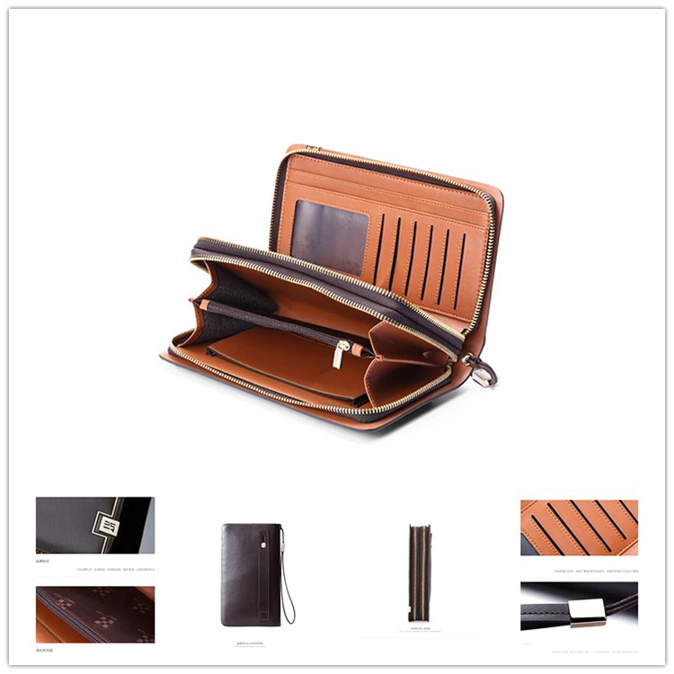 Fashional Top Cow Leather Professional double zipper Clutch Bag For Men leather wallet