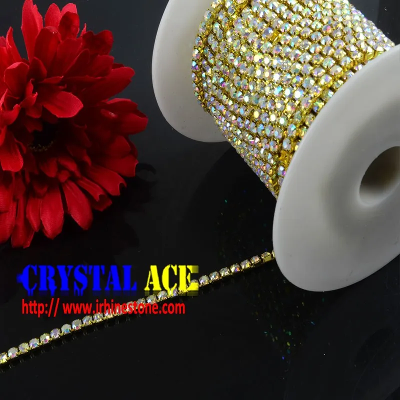 SS12 high density close cup chain crystal ab rhinestone cup chain gold claw chain China