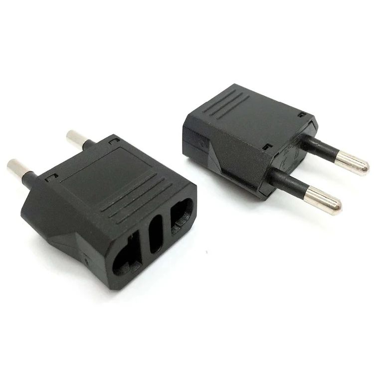 Adapter to Convert US Flat 2-Pins Connector to Round EU AC Wall Socket Plug