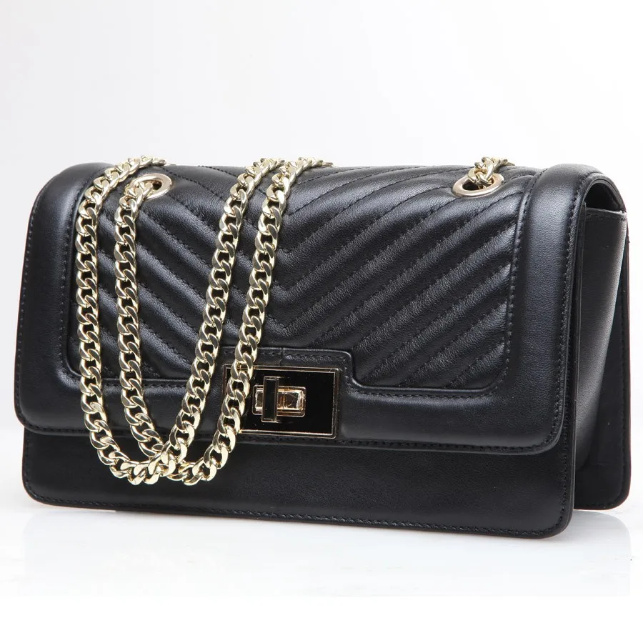 Women Soft Leather Sling Shoulder Bag With Metal Chain Strap Buy