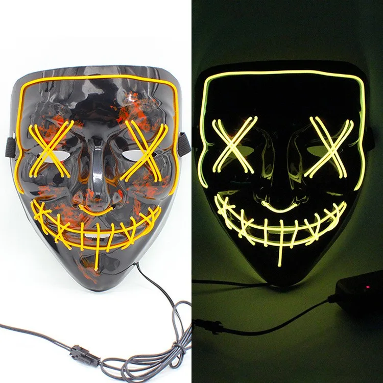 Hot Sale Halloween Party Scary Neon Led Mask Light Up Full Face Black ...