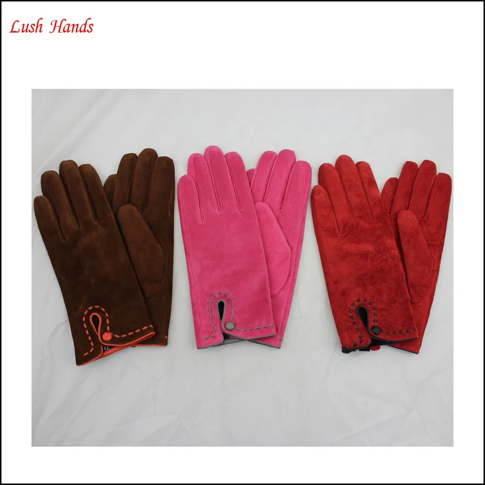 Women's customized color and style pigsuede leather gloves