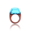 Wood Jewelry Factory Handmade Faceted Rectangle Wood Resin Rings Enchanted Snow Forest Worlds Inside Light Blue Epoxy Resin Ring