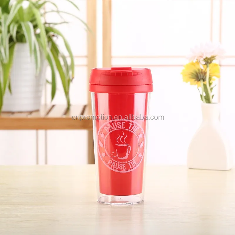 16 Oz Customized Logo Double Walled Thermal Plastic Cup With Screw Lid