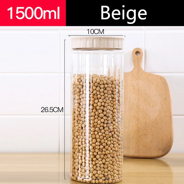 1.5L 50oz Wholesale plastic Food storage kitchen containers clear wide mouth empty round spice jar with lid