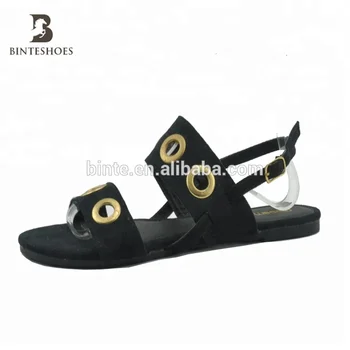 Eyelet Black Ladies Shoes Fancy Sandal 