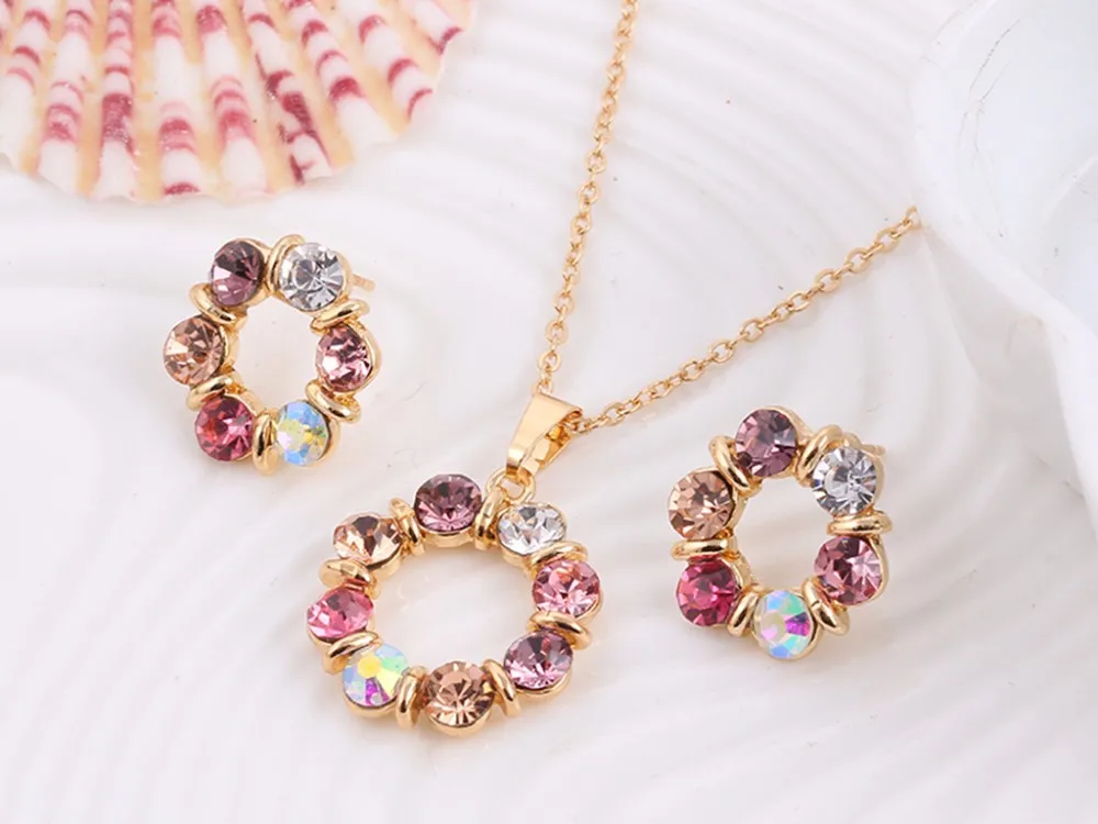 new circle color crystal jewelry sets necklace european style