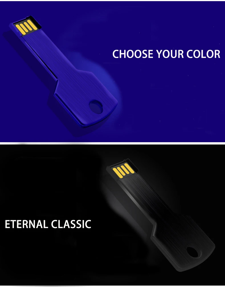 Hot Sale Metal Key Shaped Usb Flash Drive 2GB 4GB 8GB 16GB 32GB 64GB Memoria Stick With Custom Logo - ANKUX.COM