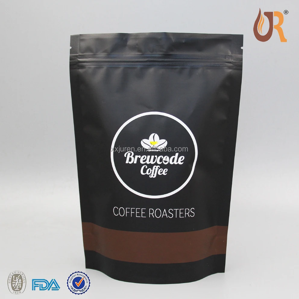 Custom Black Coffee Packaging Stand Up Pouch Plastic Bag 50g 100g 150g 200g 250g 500g 1000g