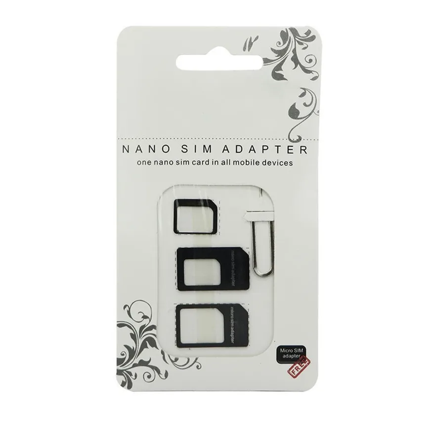 Newest 4 in 1 Nano/Micro to Micro/Standard SIM Card Adapter Tray with Eject Pin Key for iphone samsung