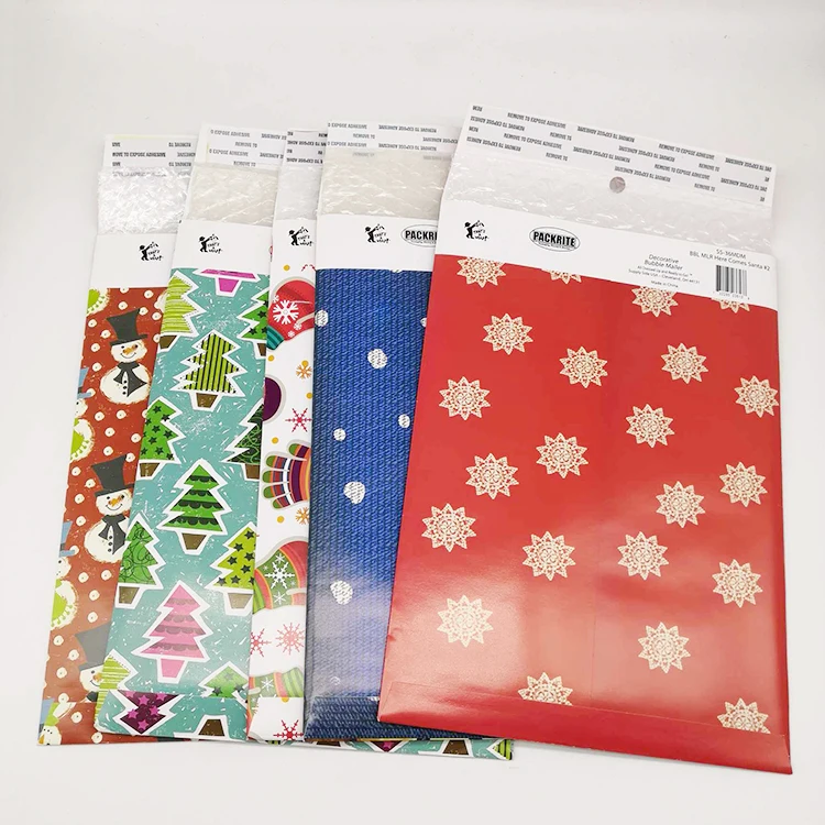 Customized Printed Christmas Bubble Mailers Paper Decorative Custom