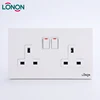 Excellent quality white pc metal 13A outlet function switch 2 gang uk wall twin switch socket