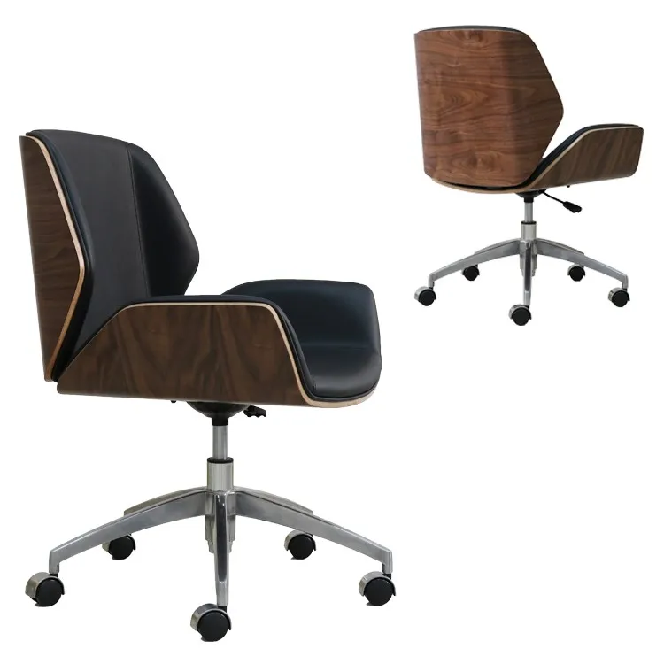 He340 Modern Design Low Back Armless Bent Wood Leather Cafe Office Task