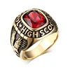 High School Ring Military Ring Gold Plated Ring With Big Crystal