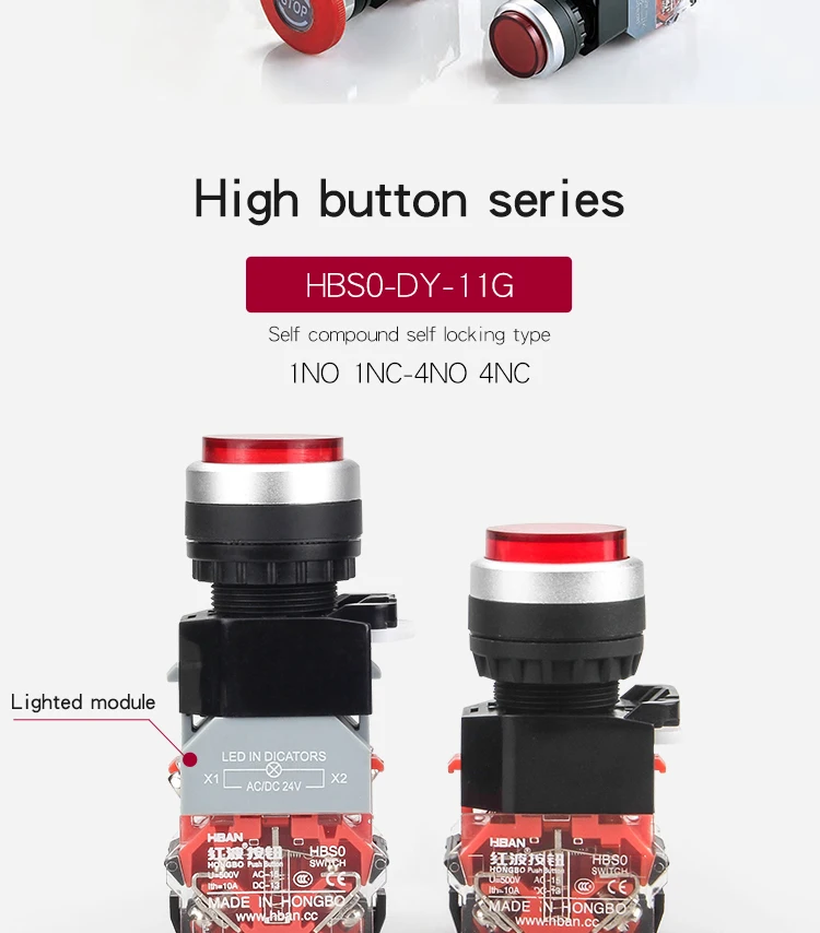 Ce Rohs 22mm La38 Series 120 Volt Round Waterproof Electrical Push