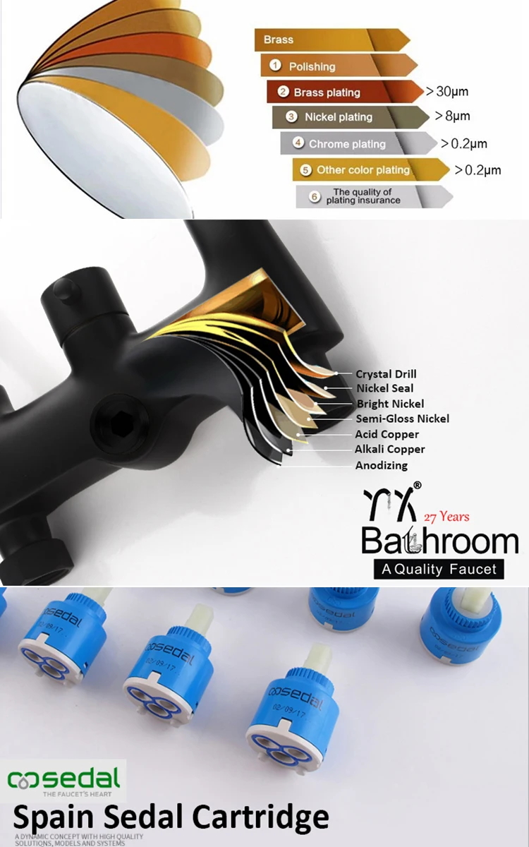 Kaiping faucet Bathroom sanitary ware exposed matte black 100% brass body shower set bathroom taps faucet