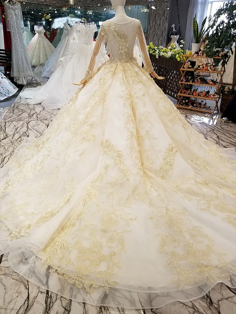 Used Long Sleeve Fat size Royal Yellow Wedding Gown in Guangzhou