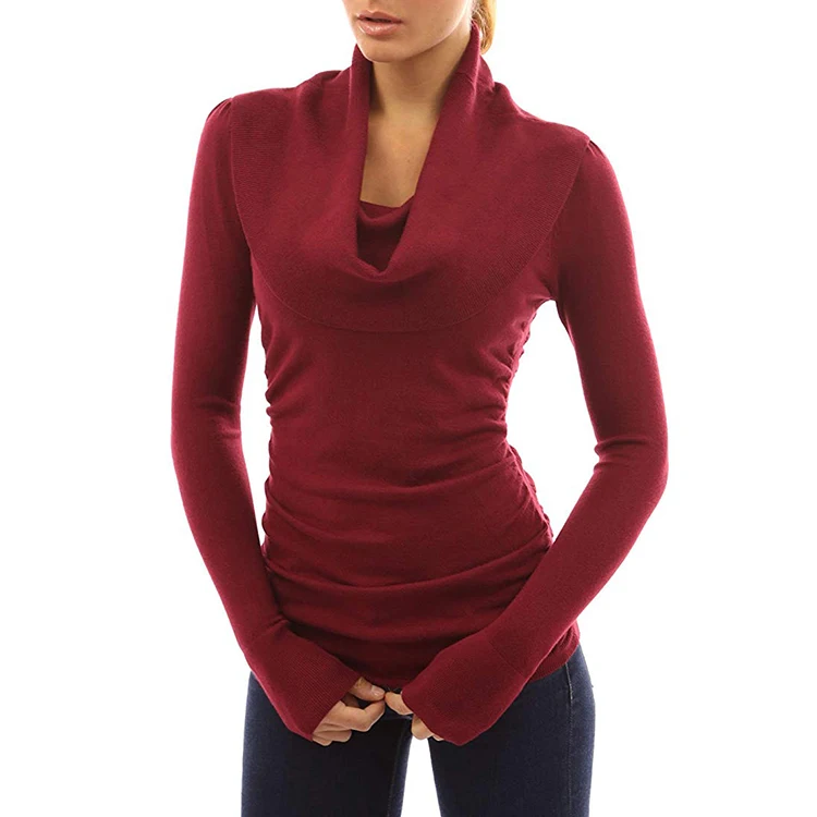 Light Weight Slim Fit Tight Pullover Knit Jumper Women's Cowl Neck ...