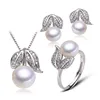Wholesale Cultured Freshwater Pearl Earrings and Pendant set Plain Sterling Silver Jewelry Set