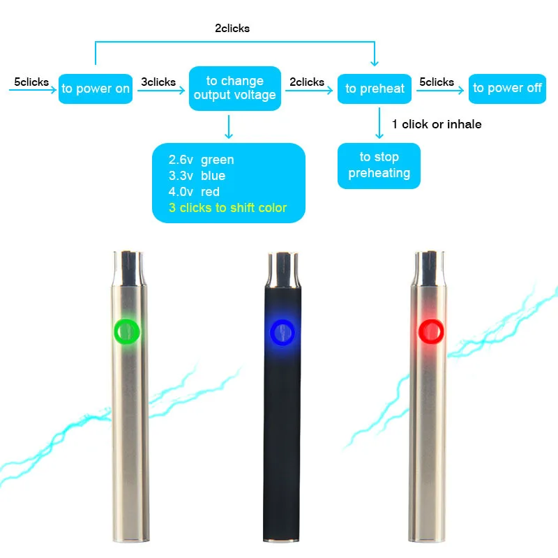 Good Quality Vertex CBD Vape pen Battery 510 Thread E cig Batteries 350mah