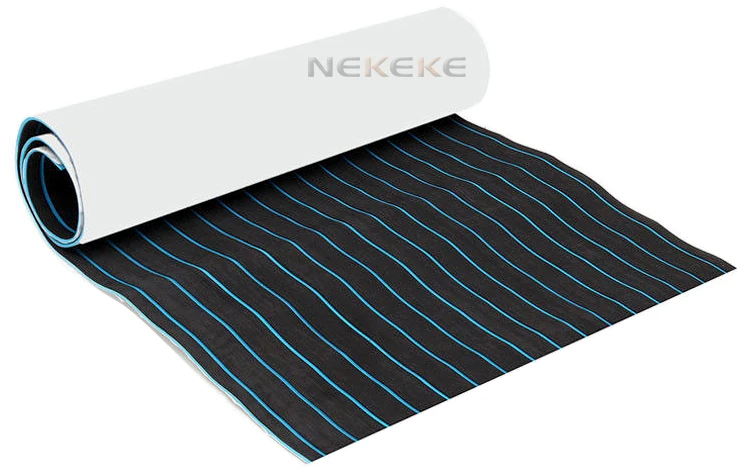 6 MM Black Blue Boat Marine EVA Foam Flooring Faux Teak Deck Pad Sheet