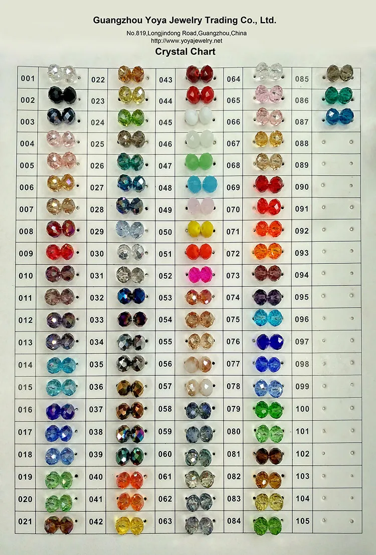 Colour card of crystal glass rondelle beads