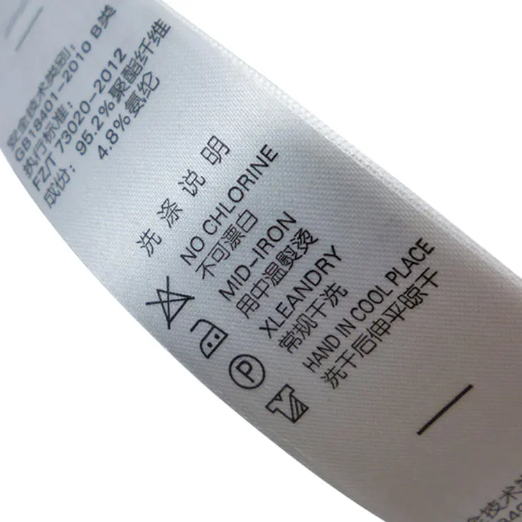 Easy Tear Cheap Acetate Care Label Washing Marking Polyester Satin