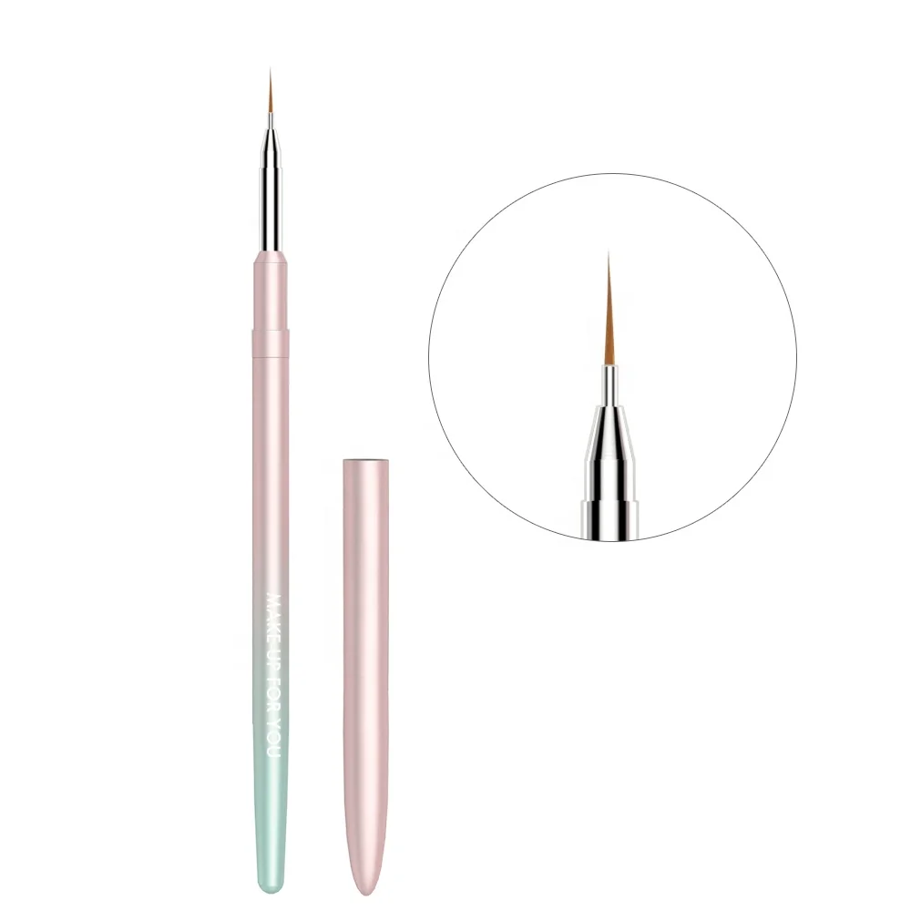 Private Label Pink-Cyan Gradient Color Filament Art Polish Nail Pencil Brush