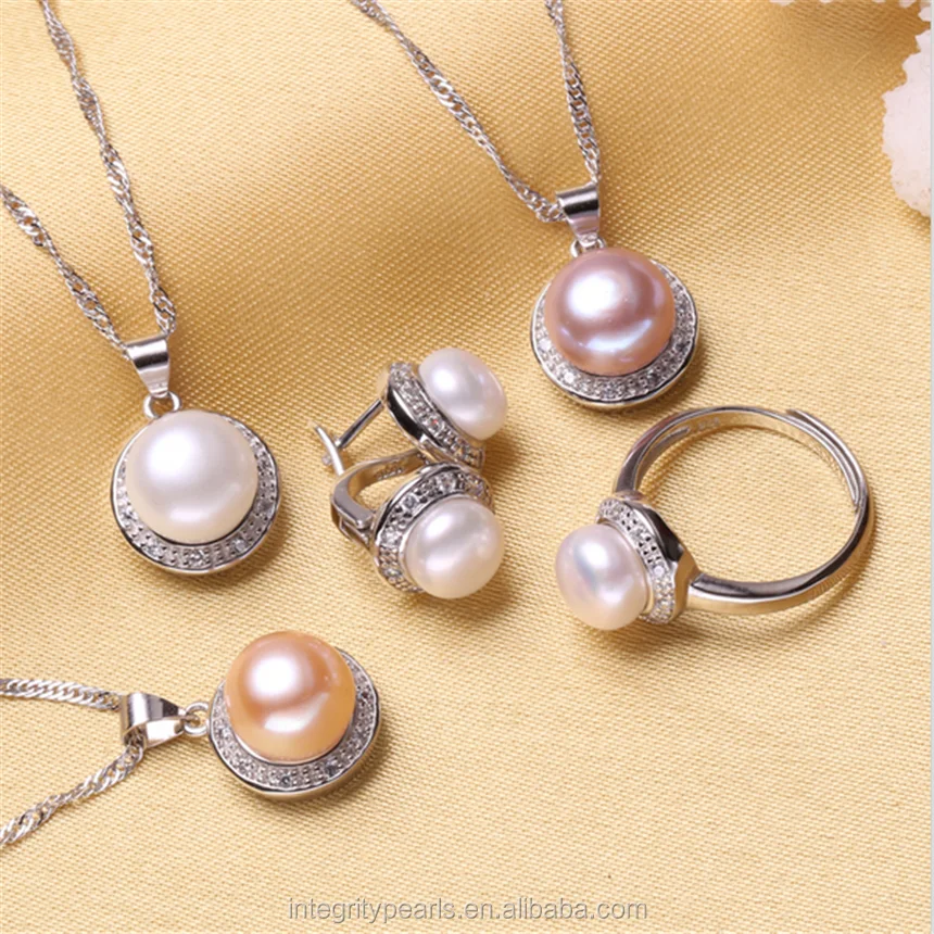 Bridal Jewelry Pearl Set Natural Freshwater Pearl Set 9mm Aaa Button ...