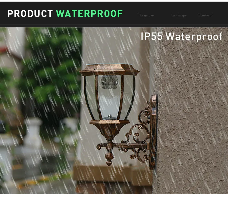 1.2W IP55 Waterproof Aluminum Solar Powered Wall Outdoor Led Gardens Lamp