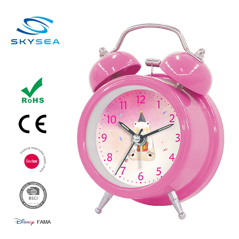 Yellow Metal Double Bell Silent Quartz Movement Classic Fancy Alarm