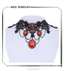 Gothic Lolita Black Flower Lace Red Faceted Crystal Pendant Hollow Choker Collar Necklace