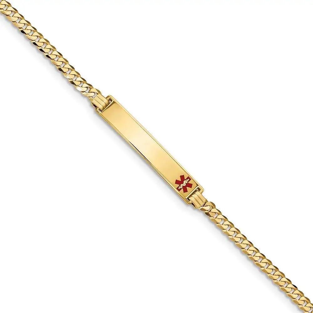 Top 10 Jewelry Gift 14K Medical Red Enamel Flat Curb Link ID Bracelet