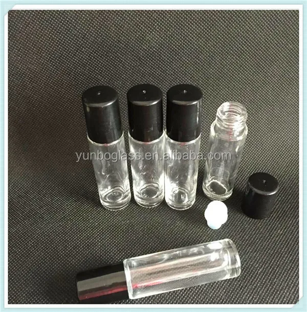 10ml Clear Glass Roll On Applicator Bottle With Black Plastic Cap And