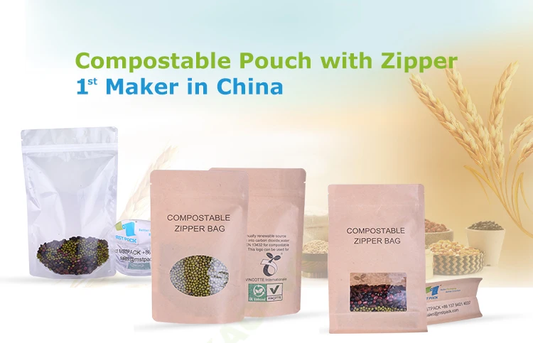 Manufacturer Resealable PLA plastic Coffee Bag Packaging Bag Corn Starch Based Biodegradable Bag