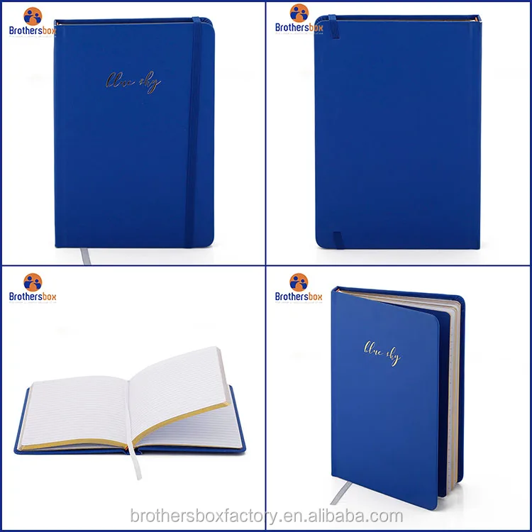 Custom printrd Blue Embossed Logo PU Notebook With Elastic Pen holder