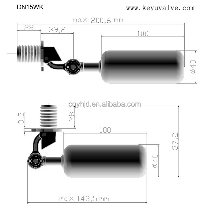Keyu Float Valve Dn15wk Pvc Mini Float Valve. Tank Mount,Adjustable Arm