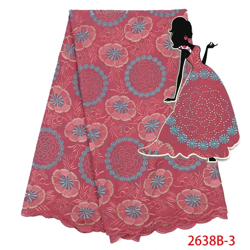 African Swiss Voile Lace in Switzerland 100% Cotton Fabric Lace with Stones for Nigerian Women Dress XZ2638B