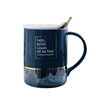 Zogift gold rim mug coffee cup with gold spoon lid new arrival blue coffee mug