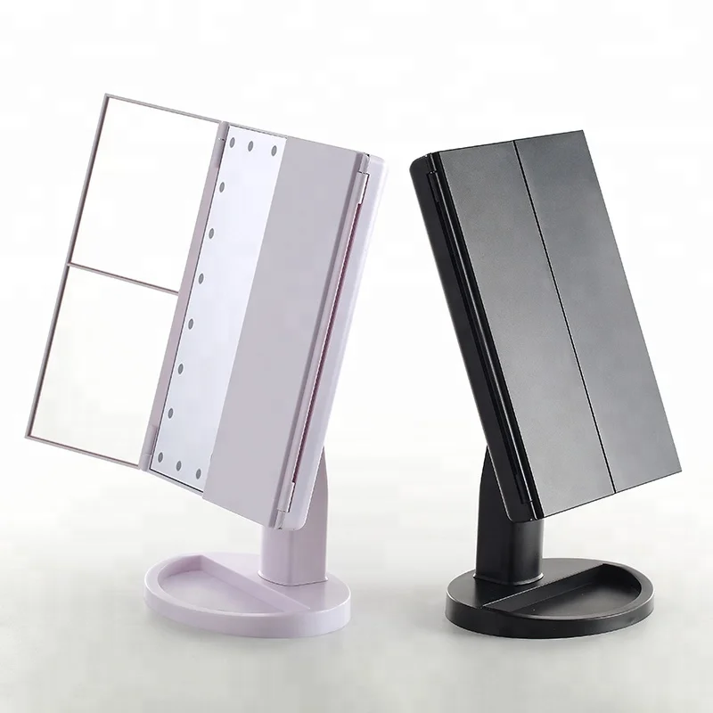 USB direct charging Vanity light up cosmetic mirror folding Tri fold LED makeup mirror