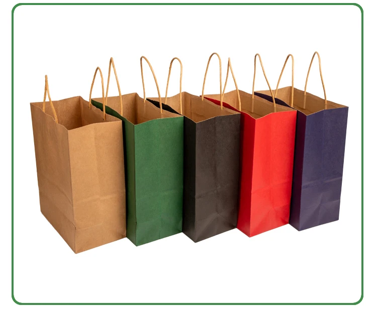 Customized wholesale eco friendly recyclable thin dark green kraft shopping cloth paper bag with handle
