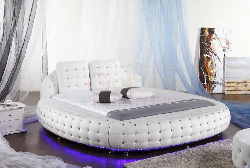 Hot Sale Luxury Crystal King Size Round Bed With Led Light - Buy Round