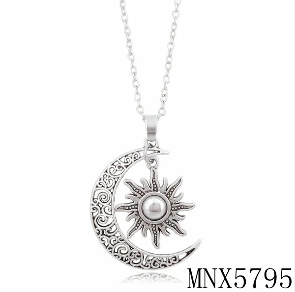 Eclipse Sun Moon Necklace with Cubic Zirconia Rhodium-plated Sterling Silver