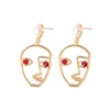 new style fashion alloy hanging fun face Simple line Pearl ruby Gold Silver Plated hollow retro creative earrings for women