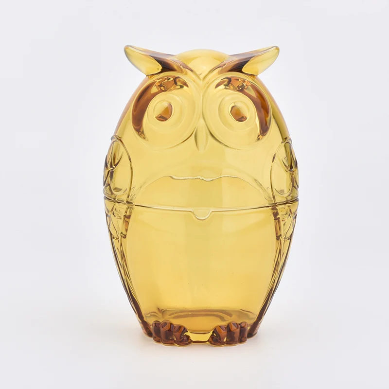 Owl shape glass candle jar with lid brown home decoration